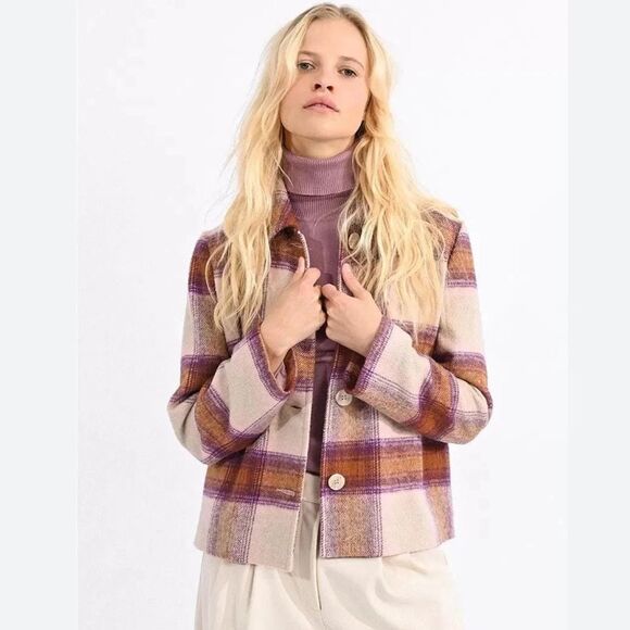 Molly Bracken Purple Mix Plaid Coat - Picture 1 of 11
